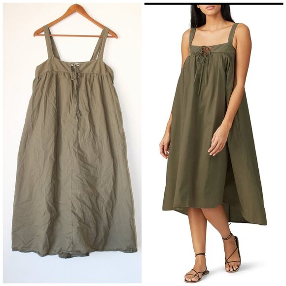 Xirena Kynsley Poplin Midi Dress Army Green M Pockets Cotton Adjustable Straps - Picture 1 of 12